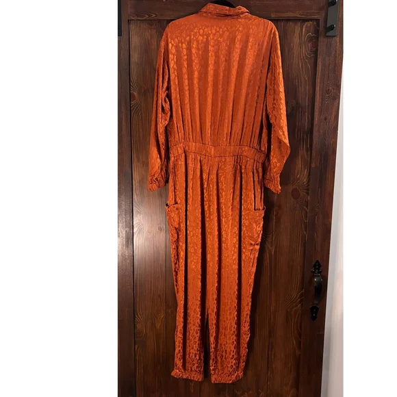 On 34Th Plus Size Animal-Print Jacquard Orange Jumpsuit NWT - Picture 3 of 6